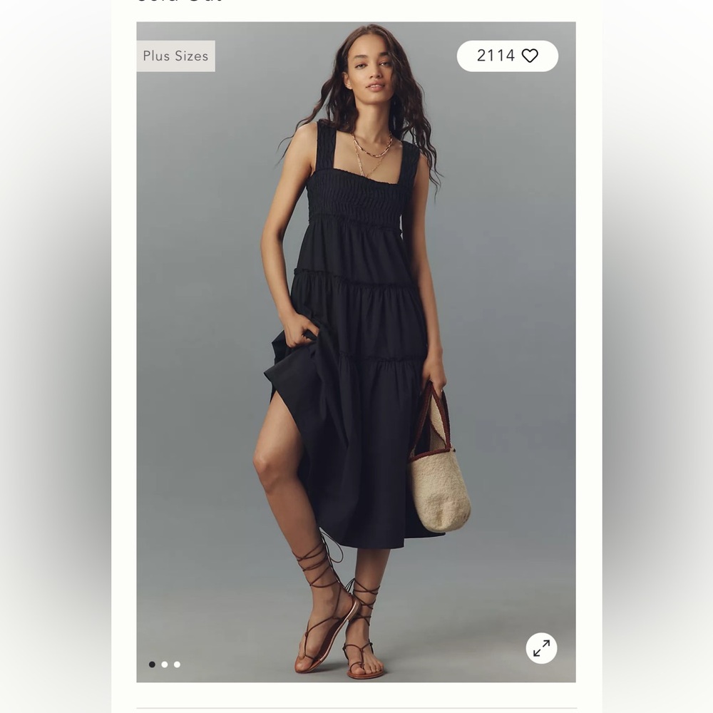 Anthropologie Black Tiered Smocked Midi Dress